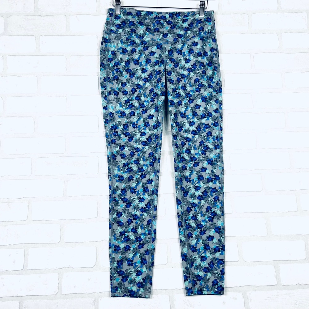 GapFit Women's Floral Print Active Leggings‎ Blue Gray Size M Workout Athleisure